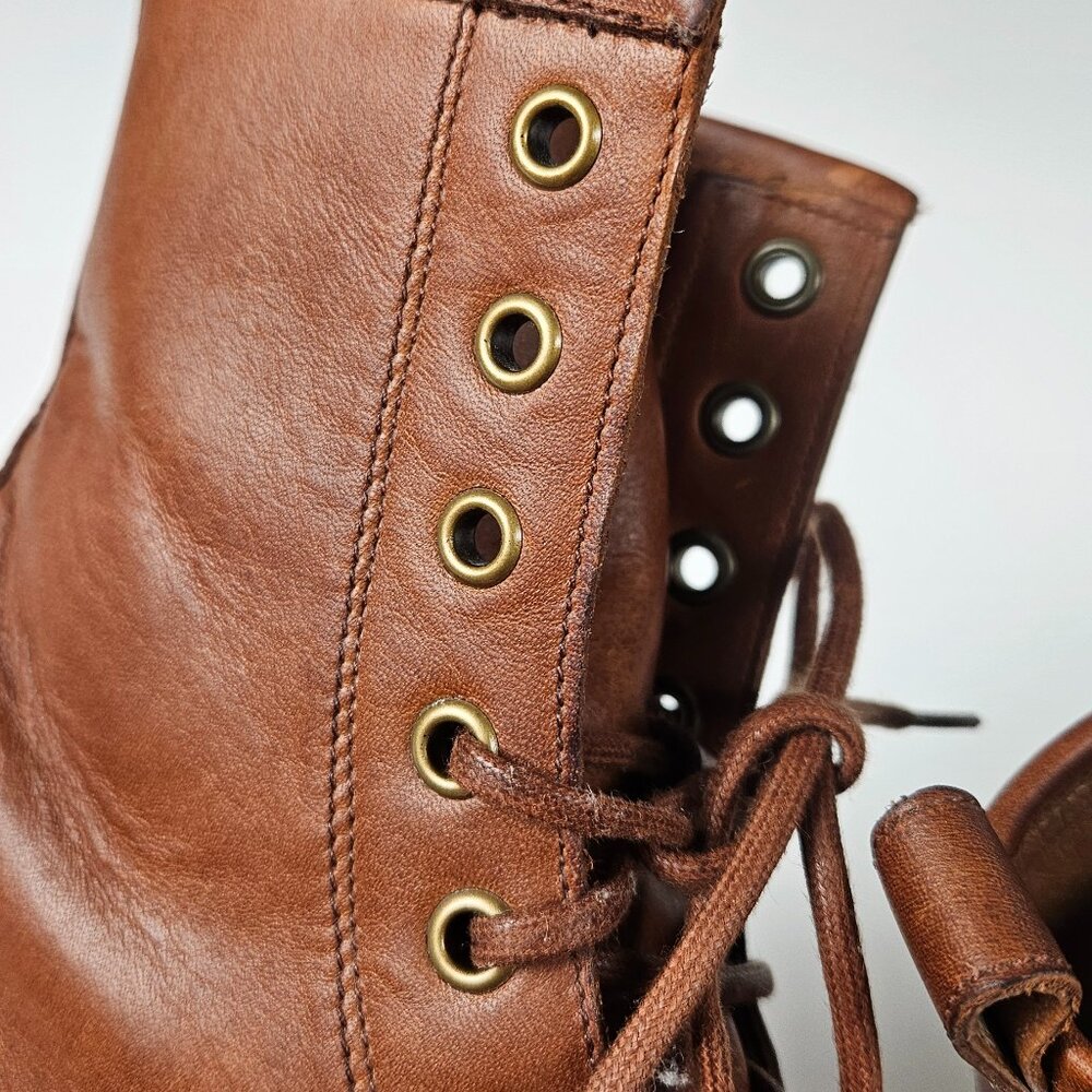 FRYE Veronica Combat Boot Cognac Brown Tan - Leather - Picture 13 of 16